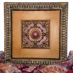 METAL PAINTING WITH ORNATE BORDER AND EMBOSSED CENTER DESIGN* PURCHASED IN ROME